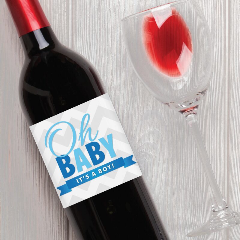 Oh Baby, It's A Boy – Gender Reveal & Birth Congrats Wine Label PDF Download in Blue for Boy