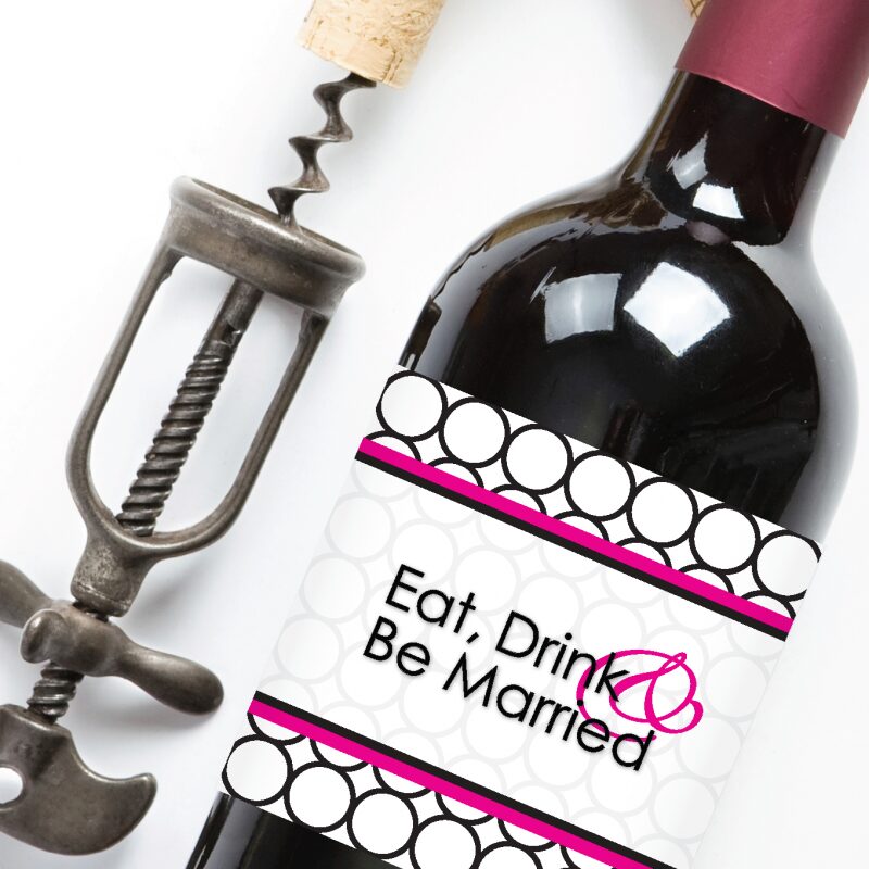 Eat, Drink & Be Married – Wedding & Engagement Wine Label PDF Download in Pink